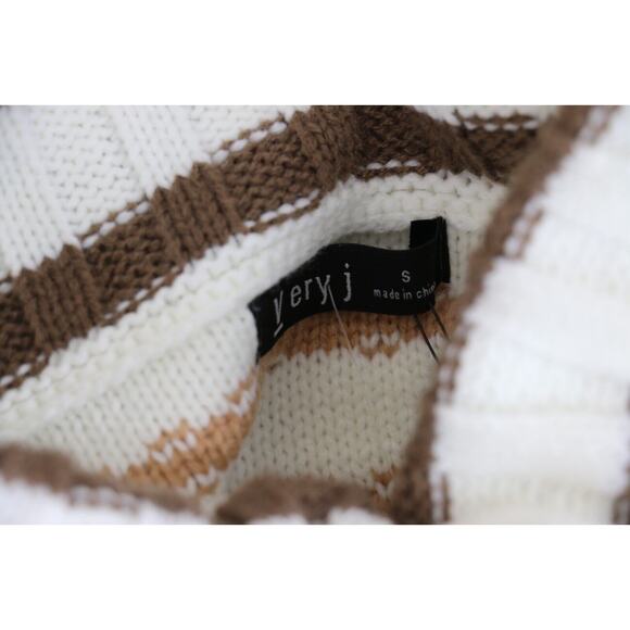 Very J Womens Knit Turtleneck Striped Oversized Sweater Sz Small Ivory Brown - Picture 7 of 7